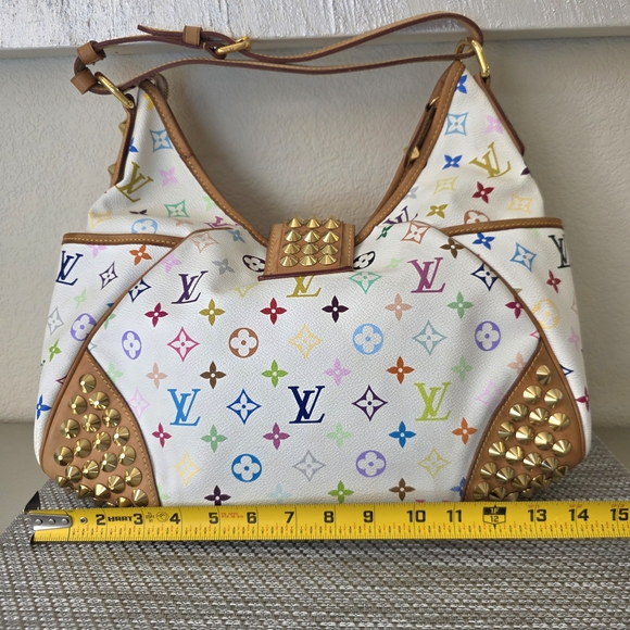 ♥RARE Louis Vuitton White Murakami Multicolor Monogram Gold Studded Shoulder Bag - Picture 11 of 16